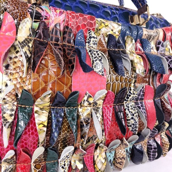 Multi-Colored Faux Leather Snakeskin Pattern Handbag Shoulder Boho Bag Purse - Picture 8 of 16